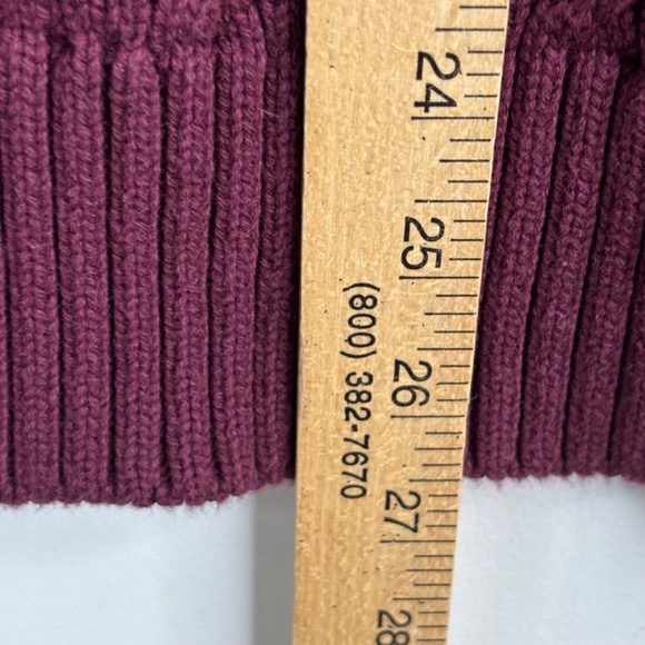 LL Bean Cable Knit Cardigan M Christmas Burgundy Preppy Granny Fisherman Cottage - Picture 6 of 9